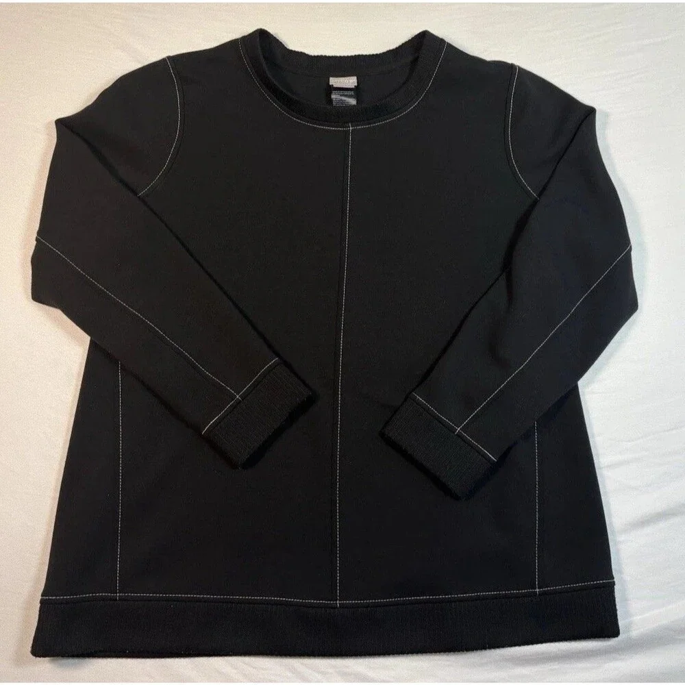 Chico’s Zenergy Black Pullover Sweater Size 2 US 12/14 White Stitch Knit top